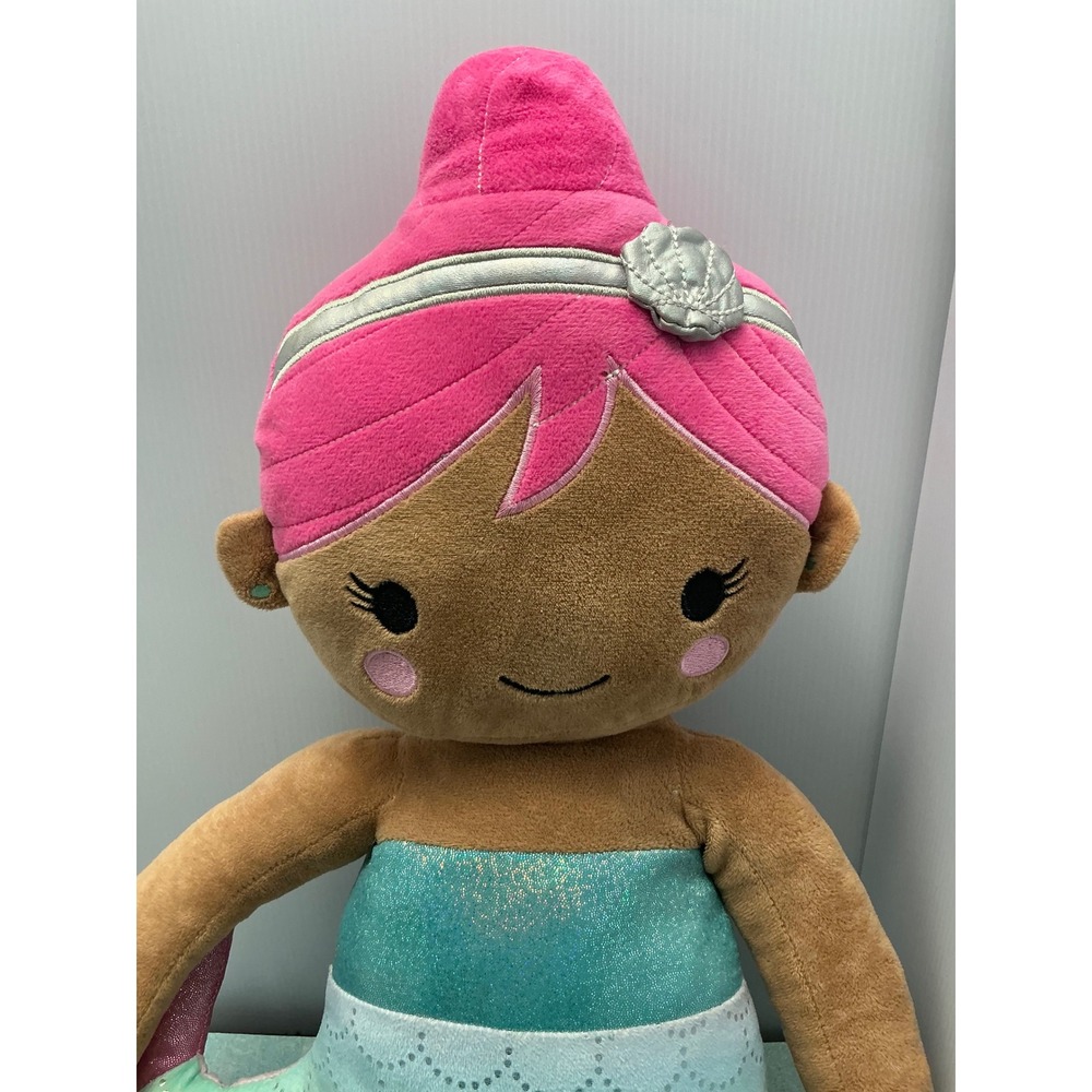 Plush Mermaid Doll Pink Hair Blue Green Teal Sequins Tail Toy - Picture 3 of 6